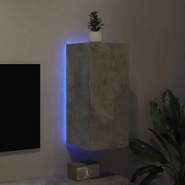 Betonszürke falra szerelhető TV-szekrény LED-del 30,5x35x70 cm