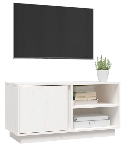 Fehér tömör fenyőfa TV-szekrény 80 x 35 x 40,5 cm