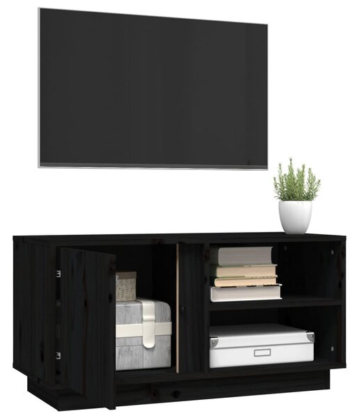 Fekete tömör fenyőfa TV-szekrény 80 x 35 x 40,5 cm