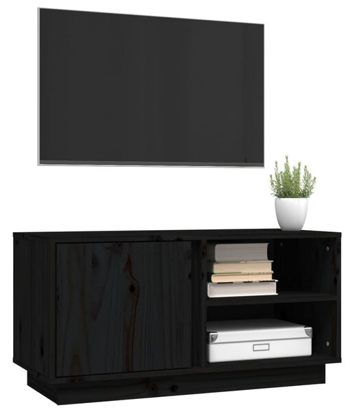 Fekete tömör fenyőfa TV-szekrény 80 x 35 x 40,5 cm