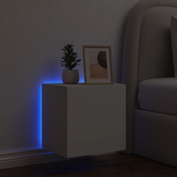 Fehér falra szerelhető TV-szekrény LED-lámpákkal 40,5x35x40 cm