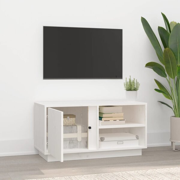 Fehér tömör fenyőfa TV-szekrény 80 x 35 x 40,5 cm