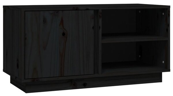 Fekete tömör fenyőfa TV-szekrény 80 x 35 x 40,5 cm