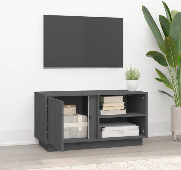 Szürke tömör fenyőfa TV-szekrény 80 x 35 x 40,5 cm