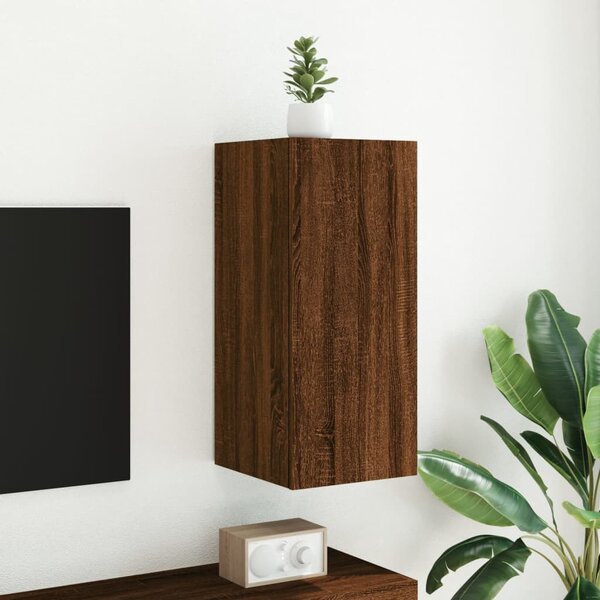 Barna tölgyszínű fali TV-szekrény LED-del 30,5x35x70 cm