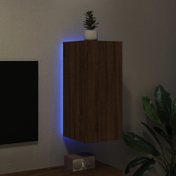 Barna tölgyszínű fali TV-szekrény LED-del 30,5x35x70 cm