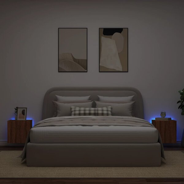 2 db barna tölgyszínű fali TV-szekrény LED-del 40,5x35x40 cm