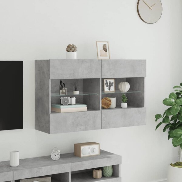 Betonszürke falra szerelhető TV-szekrény LED-del 98,5x30x60,5cm