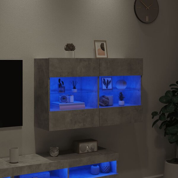 Betonszürke falra szerelhető TV-szekrény LED-del 98,5x30x60,5cm