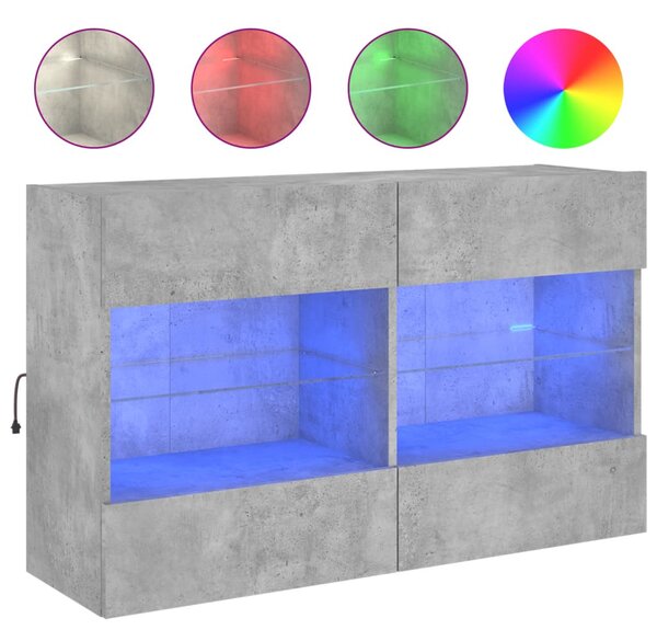 Betonszürke falra szerelhető TV-szekrény LED-del 98,5x30x60,5cm