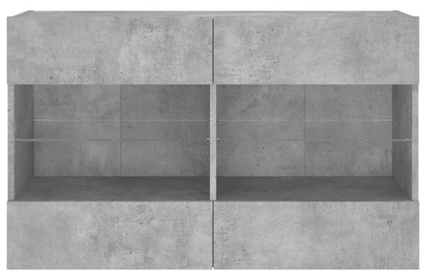 Betonszürke falra szerelhető TV-szekrény LED-del 98,5x30x60,5cm