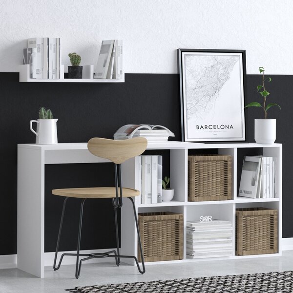 PC asztal Blacy (fehér + tölgy). Akció -30%