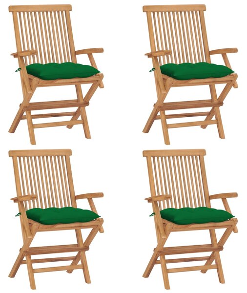 VidaXL 4 db tömör tíkfa kerti szék zöld párnával