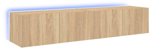 2 db sonoma tölgy színű fali TV-szekrény LED-del 80x35x31 cm