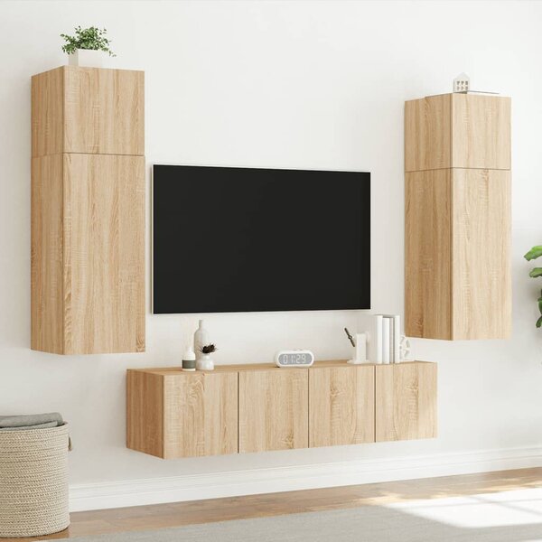 2 db sonoma tölgy színű fali TV-szekrény LED-del 80x35x31 cm