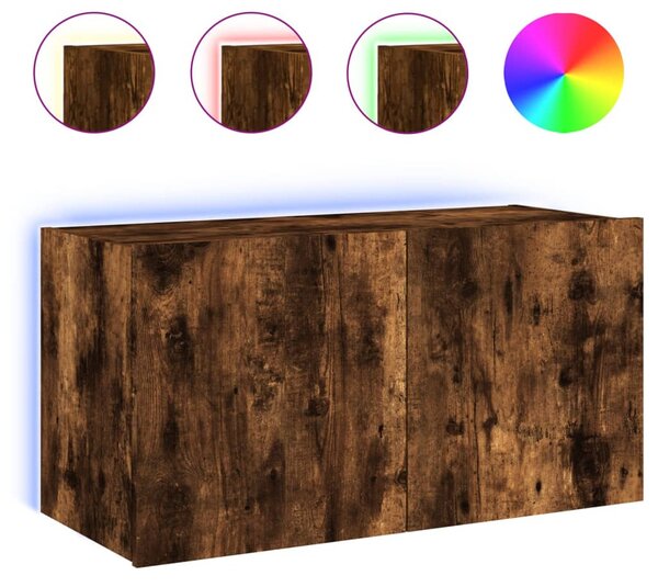 Füstös tölgy színű fali TV-szekrény LED-ekkel 80x35x41 cm