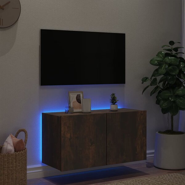 Füstös tölgy színű fali TV-szekrény LED-ekkel 80x35x41 cm