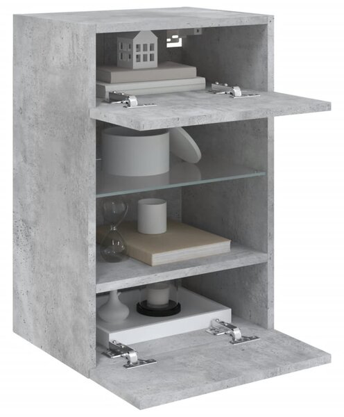 2 db betonszürke fali szekrények LED világítással TV-hez 40x30x60,5 cm