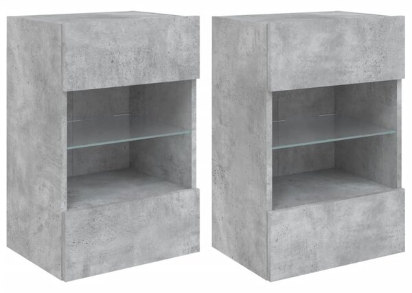 2 db betonszürke fali szekrények LED világítással TV-hez 40x30x60,5 cm