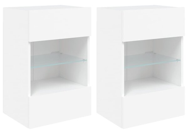 2 db fehér fali szekrények LED világítással TV-hez 40x30x60,5 cm