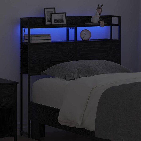 Fejtámla LED -es lámpákkal polcokkal Musta tammi 75 cm Faanyag