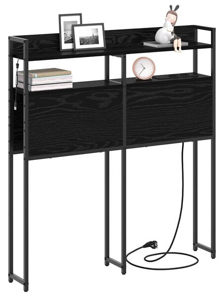 Fejtámla LED -es lámpákkal polcokkal Musta tammi 75 cm Faanyag