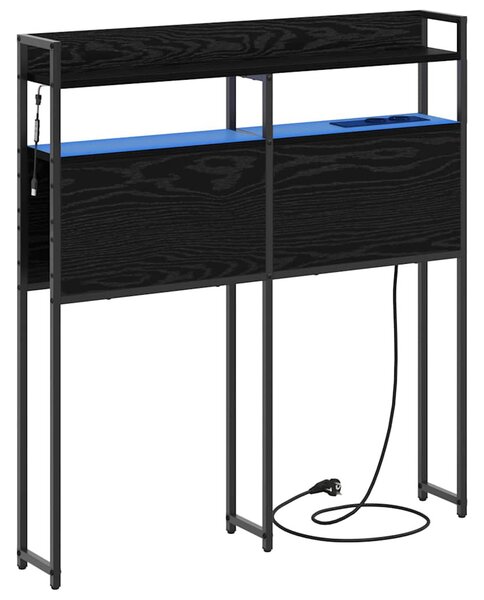Fejtámla LED -es lámpákkal polcokkal Musta tammi 75 cm Faanyag