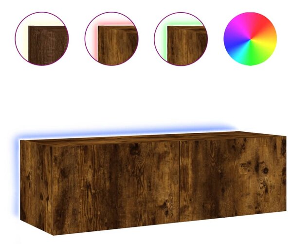 Füstös tölgy színű fali TV-szekrény LED-ekkel 100 x 35 x 31 cm