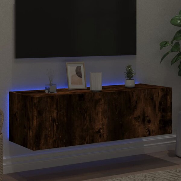 Füstös tölgy színű fali TV-szekrény LED-ekkel 100 x 35 x 31 cm