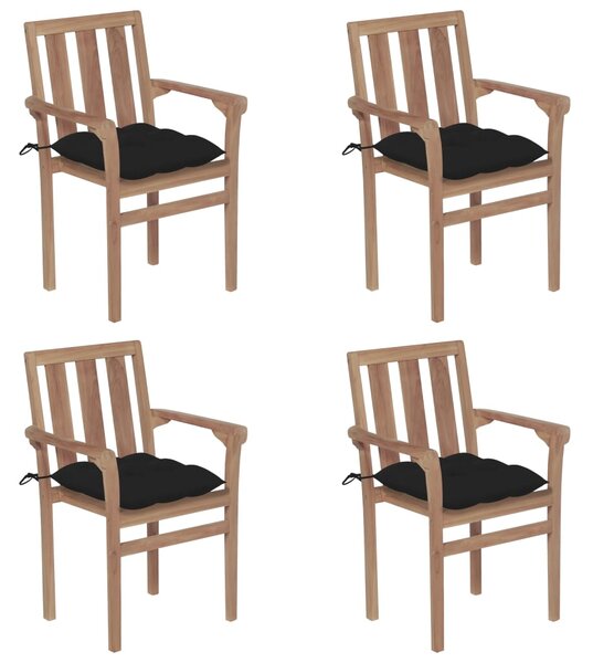 VidaXL 4 db rakásolható tömör tíkfa kerti szék párnákkal
