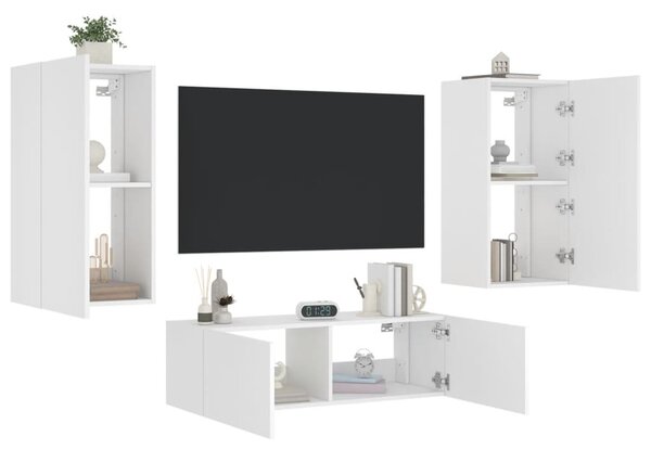 3 darab fehér falra szerelhető TV-szekrény LED-del