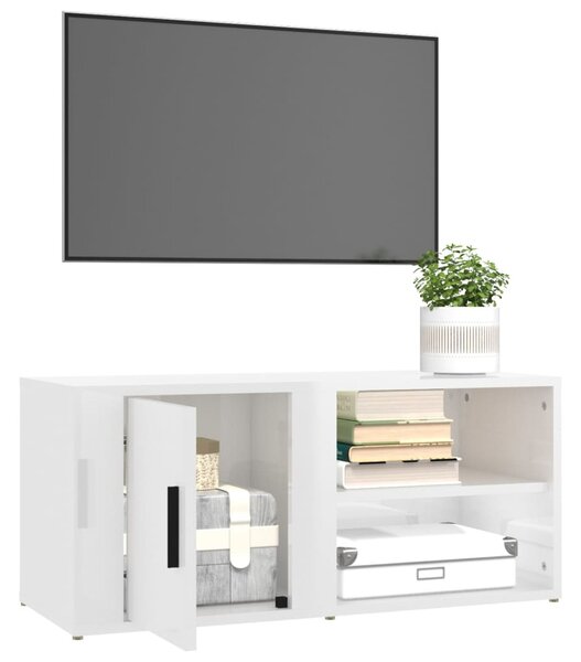 2 db magasfényű fehér szerelt fa TV-szekrény 80x31,5x36 cm