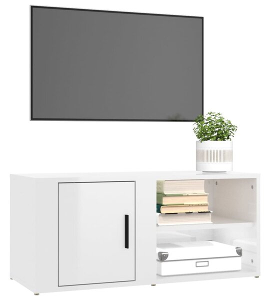 2 db magasfényű fehér szerelt fa TV-szekrény 80x31,5x36 cm