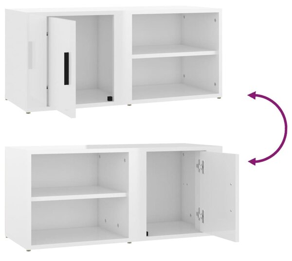 2 db magasfényű fehér szerelt fa TV-szekrény 80x31,5x36 cm