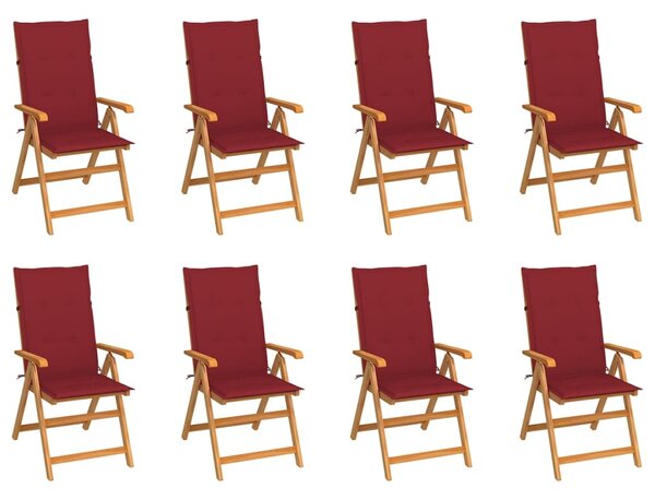 VidaXL 8 db dönthető tömör tíkfa kerti szék párnákkal