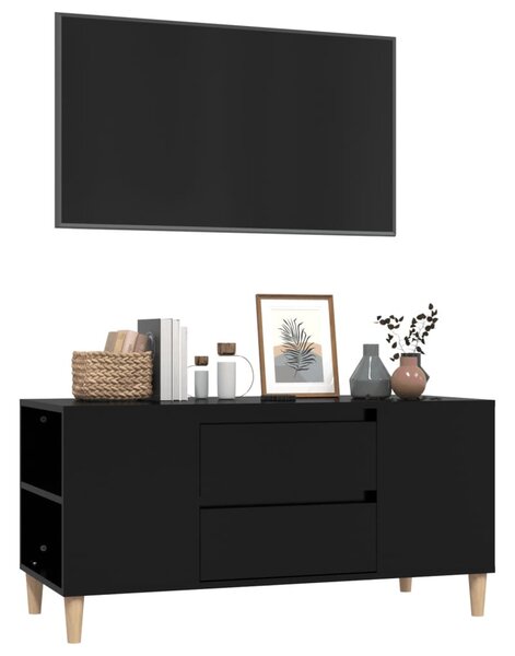 Fekete szerelt fa TV-szekrény 102x44,5x50 cm