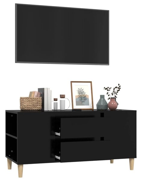 Fekete szerelt fa TV-szekrény 102x44,5x50 cm