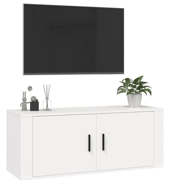 Magasfényű fehér fali TV-szekrény 100x34,5x40 cm