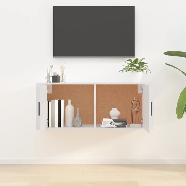 Magasfényű fehér fali TV-szekrény 100x34,5x40 cm