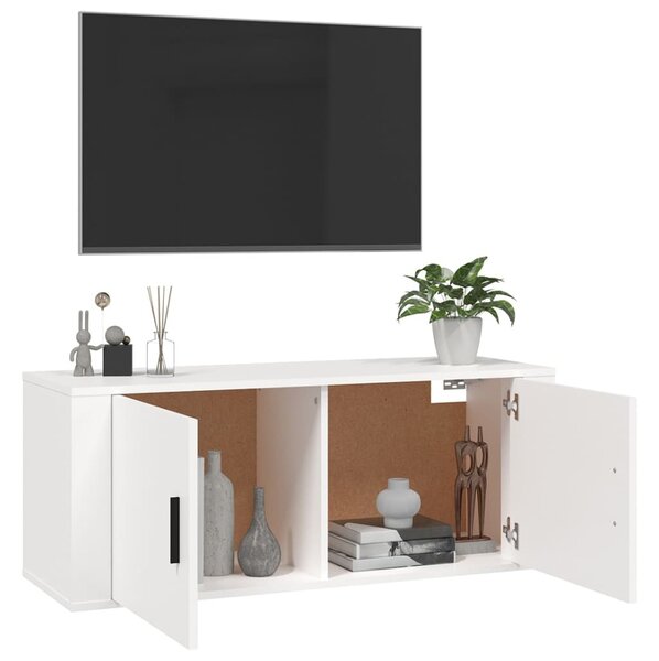 Magasfényű fehér fali TV-szekrény 100x34,5x40 cm