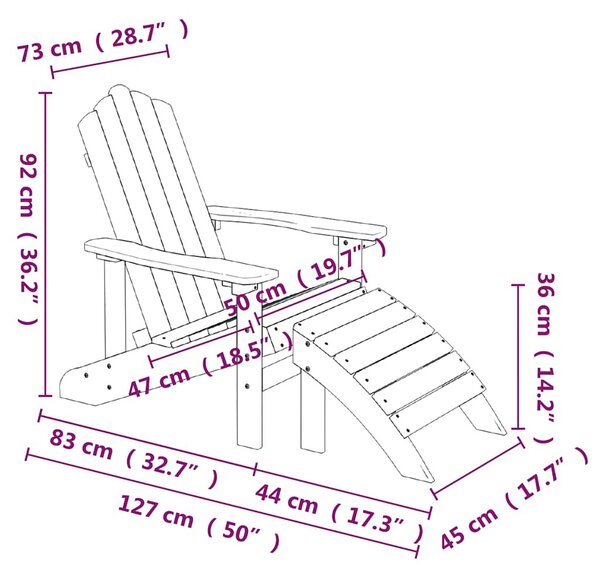 Fehér HDPE kerti adirondack szék lábtartóval