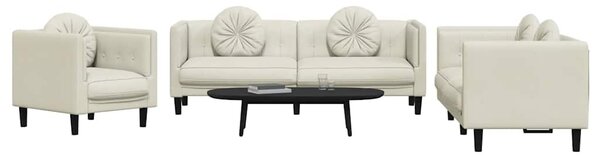 3 részes krémszínű bársony ülőgarnitúra párnákkal