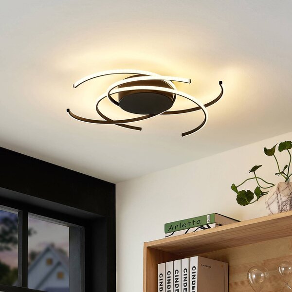 Lindby LED mennyezeti világítás, Hamza, Ø 49 cm, fekete, alumínium, dimmelhető, Fekete, Nappali / Étkező, fém, Modern