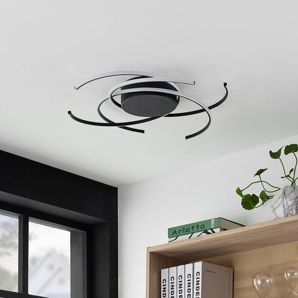 Lindby LED mennyezeti világítás, Hamza, Ø 49 cm, fekete, alumínium, dimmelhető, Fekete, Nappali / Étkező, fém, Modern