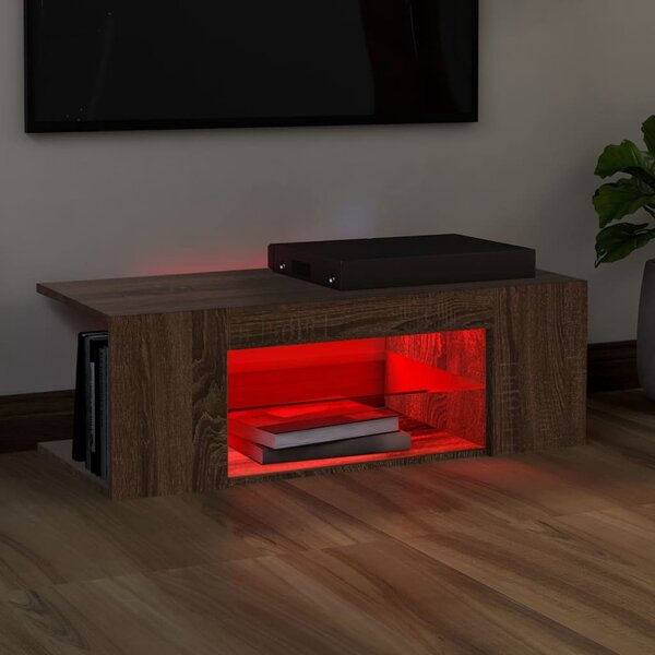Barna tölgy színű LED-es TV-szekrény 90 x 39 x 30 cm