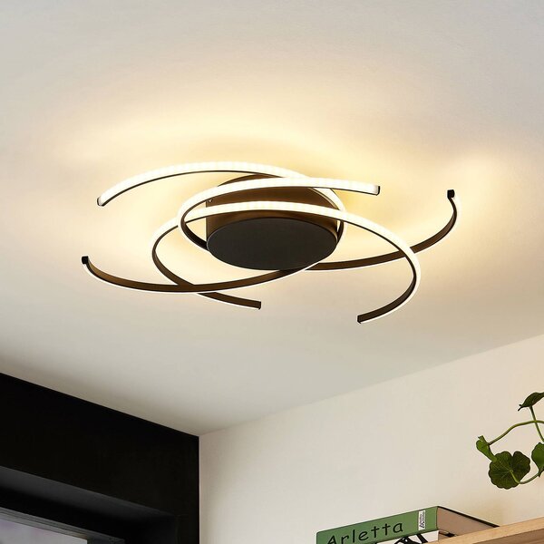 Lindby LED mennyezeti világítás, Hamza, Ø 49 cm, fekete, alumínium, dimmelhető, Fekete, Nappali / Étkező, fém, Modern