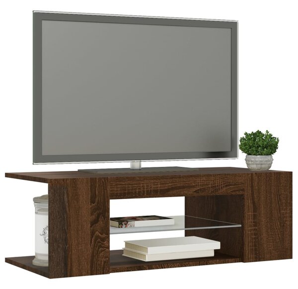 Barna tölgy színű LED-es TV-szekrény 90 x 39 x 30 cm