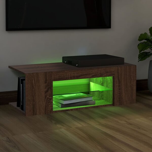 Barna tölgy színű LED-es TV-szekrény 90 x 39 x 30 cm