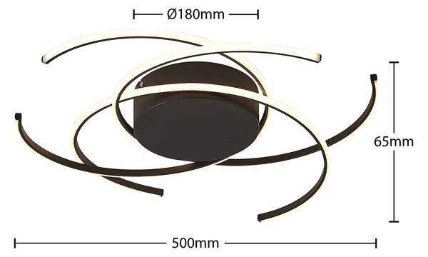Lindby LED mennyezeti világítás, Hamza, Ø 49 cm, fekete, alumínium, dimmelhető, Fekete, Nappali / Étkező, fém, Modern