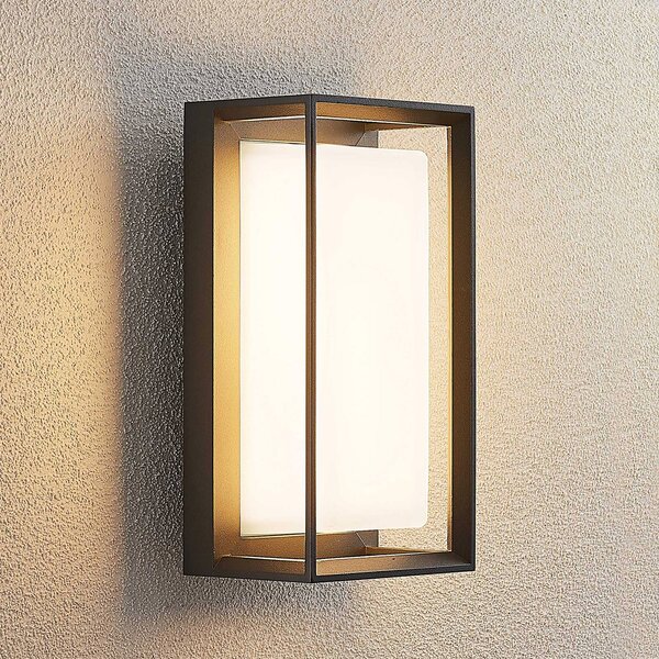 Arcchio LED fali lámpa Ismera, antracit/opal, IP65, üveg, Fekete, Üveg, Modern